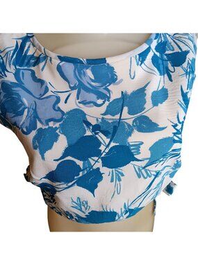 Medium True Vintage Crop Top 1960's Floral Side Tie Zip Closure Sleeveless Nylon